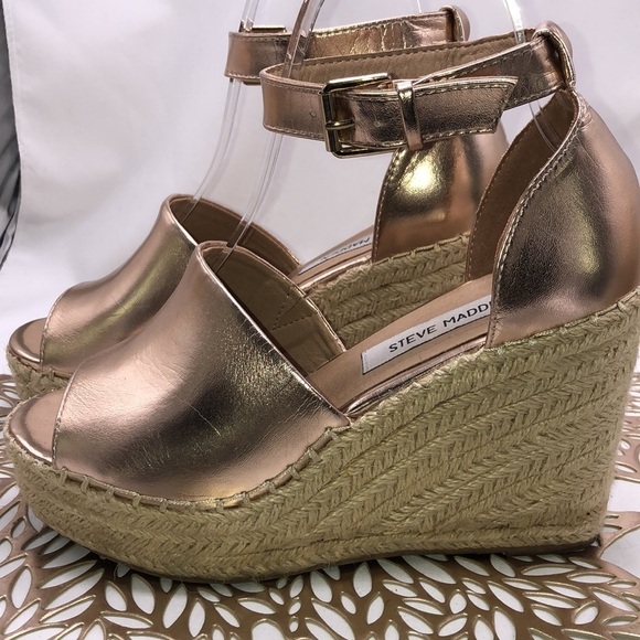 Steve Madden Rose Gold Ankle Strap Jaylen Wedge Sandals Size 7.5 - Picture 5 of 14